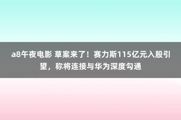 a8午夜电影 草案来了！赛力斯115亿元入股引望，称将连接与华为深度勾通