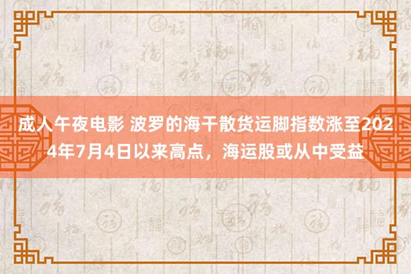 成人午夜电影 波罗的海干散货运脚指数涨至2024年7月4日以来高点，海运股或从中受益