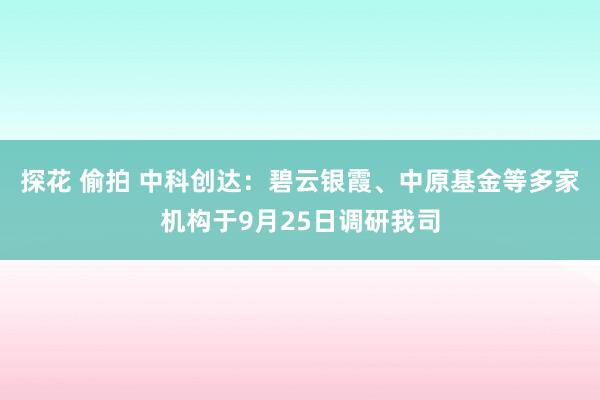 探花 偷拍 中科创达：碧云银霞、中原基金等多家机构于9月25日调研我司