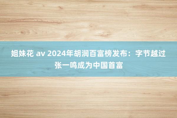 姐妹花 av 2024年胡润百富榜发布：字节越过张一鸣成为中国首富