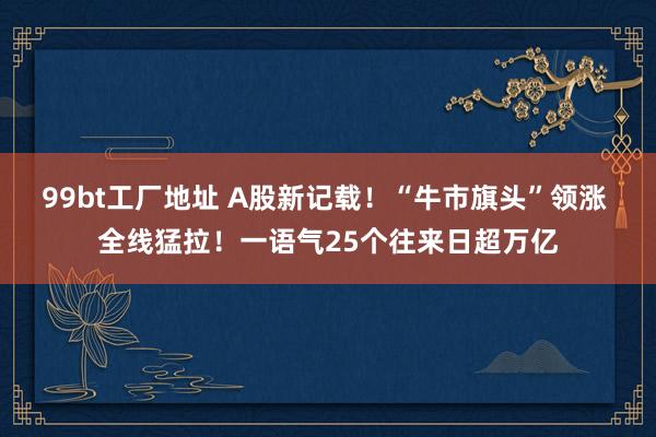 99bt工厂地址 A股新记载！“牛市旗头”领涨 全线猛拉！一语气25个往来日超万亿