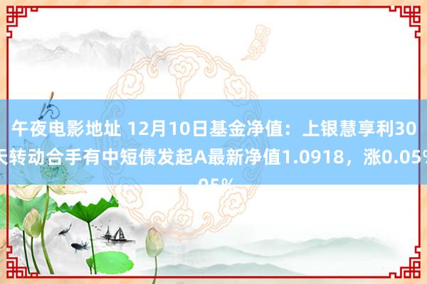 午夜电影地址 12月10日基金净值：上银慧享利30天转动合手有中短债发起A最新净值1.0918，涨0.05%