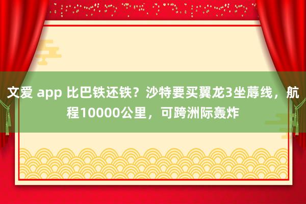 文爱 app 比巴铁还铁？沙特要买翼龙3坐蓐线，航程10000公里，可跨洲际轰炸